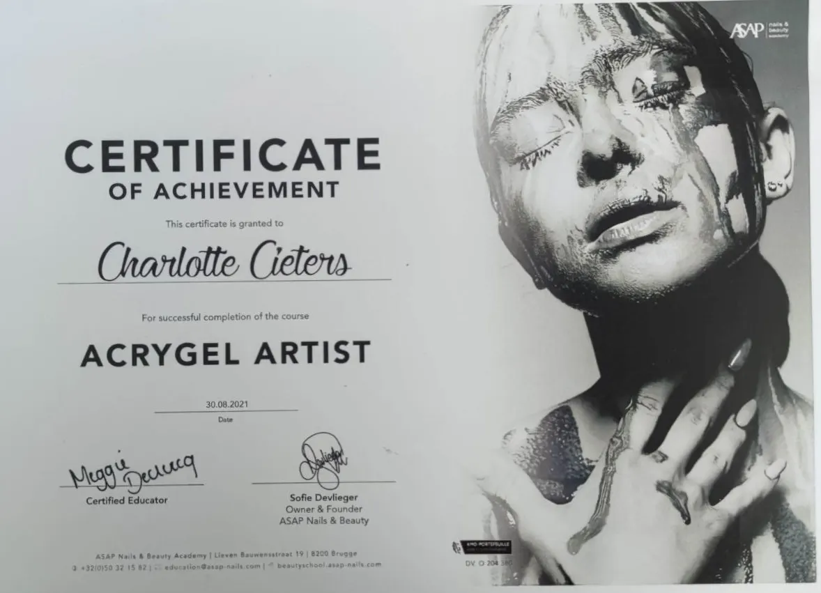 Certificaat Acrygel Artist – ASAP Nails & Beauty