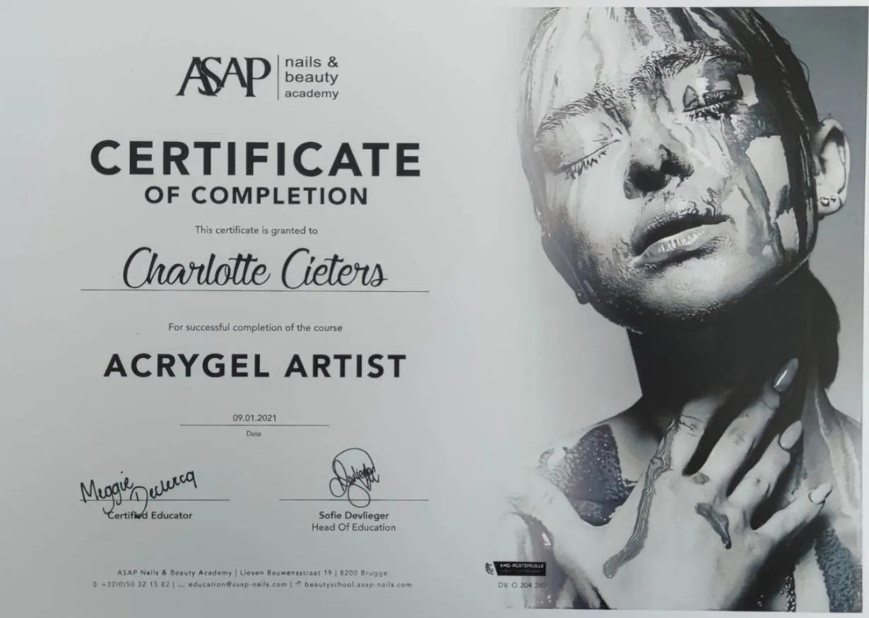 Certificaat Acrygel Artist – ASAP Nails & Beauty
