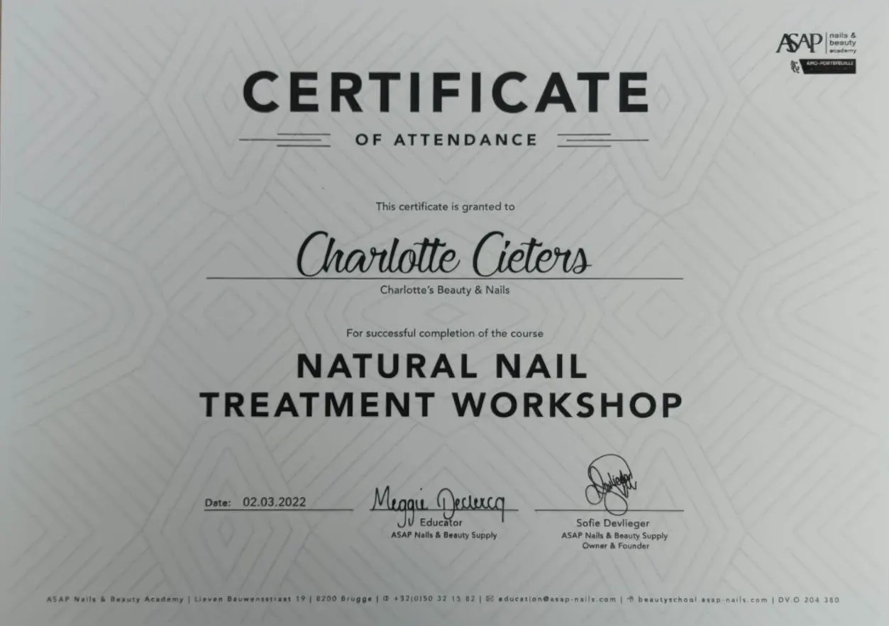Certificaat Natural Nail Treatment – ASAP Nails & Beauty