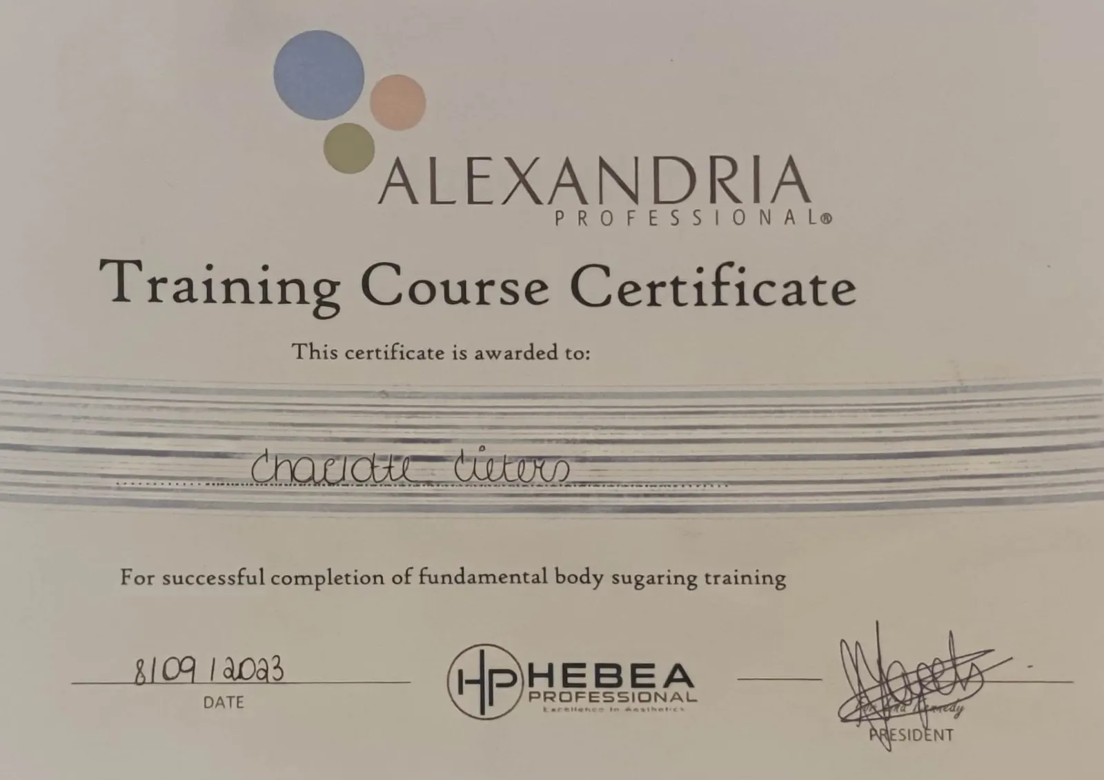 Certificaat Suikerontharing: perfectietraining Alexandria – Cosmalis