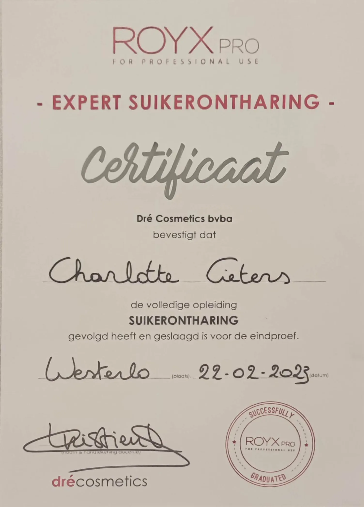 Certificaat Suikerontharing LEVEL 2: Brazilian, gevoelige zones & perfectietraining – drécosmetics